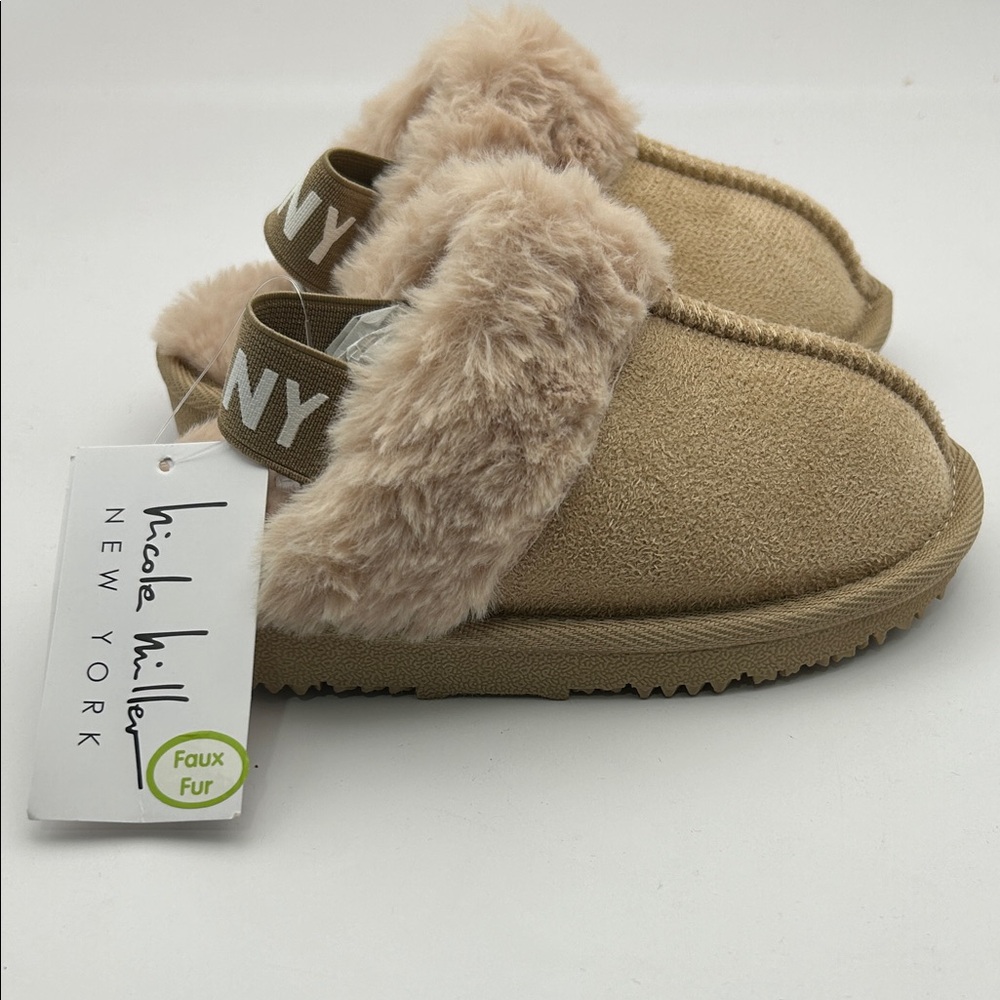 Nicole Miller Tan Faux Fur Slippers